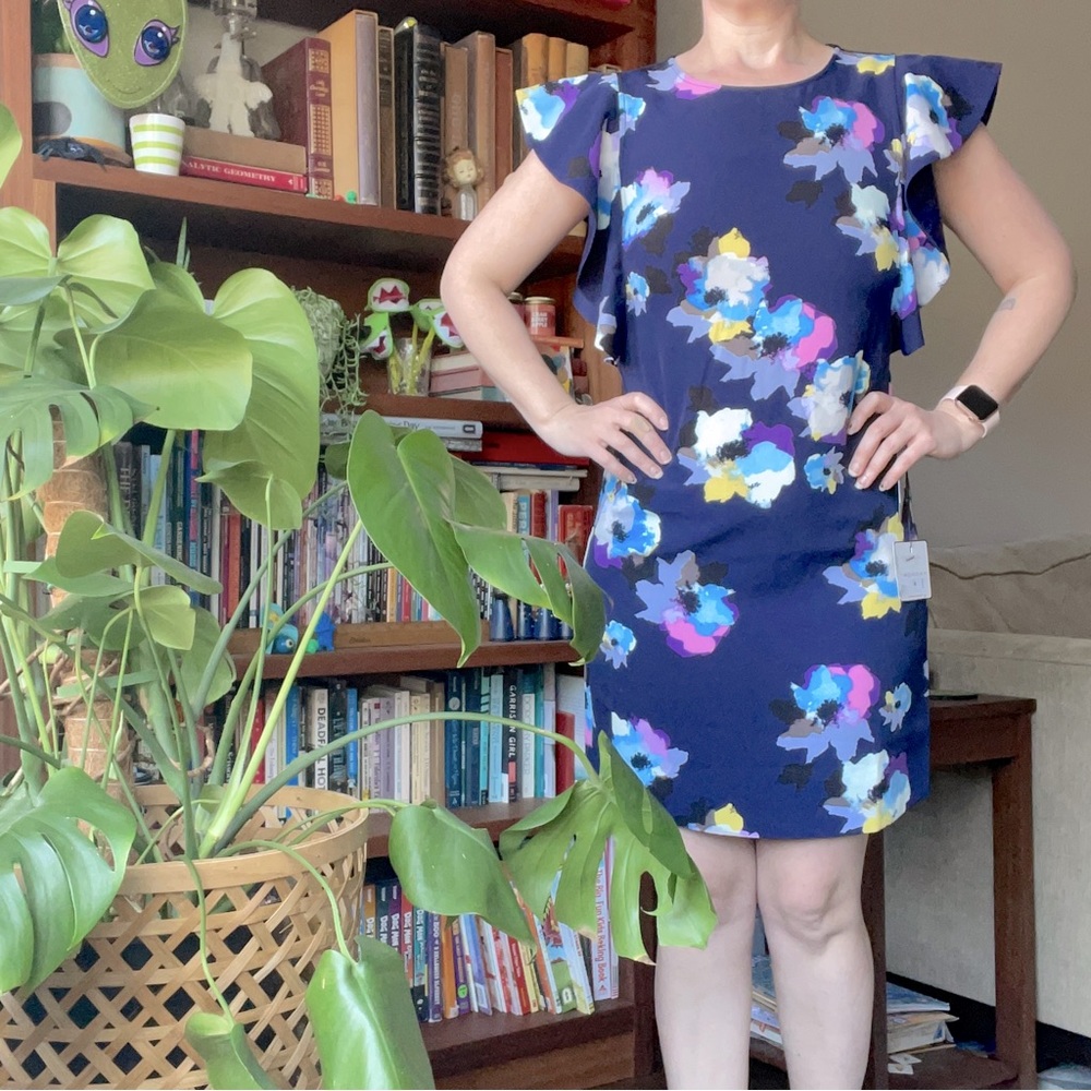 Laundry by Shelli Segal blue floral ruffle sleeve dress NWT